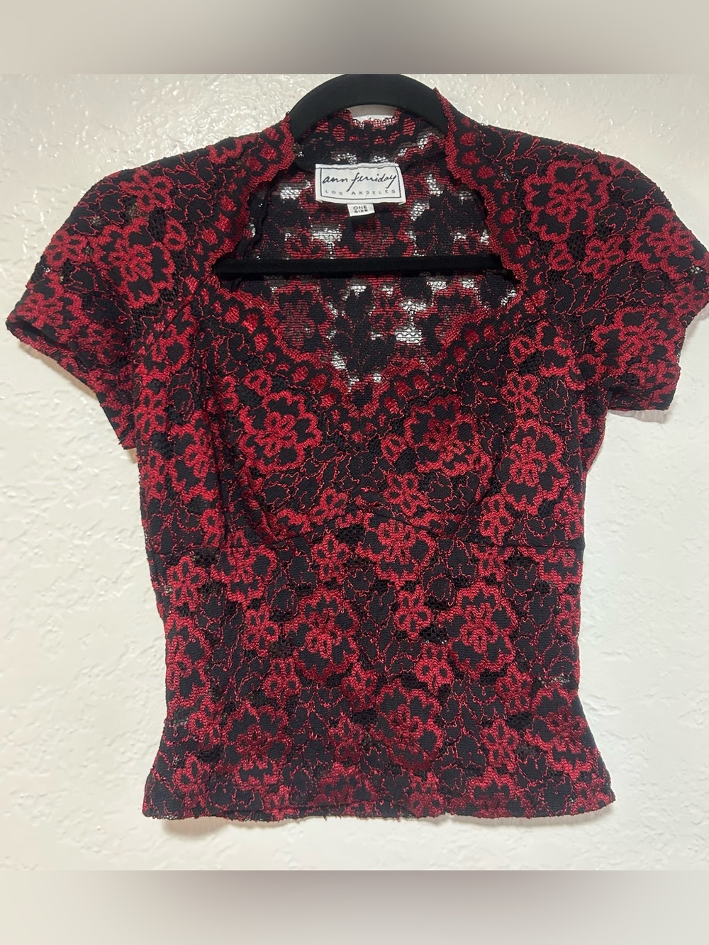 Ann Ferriday Red Floral Lace Crop Top on Black
